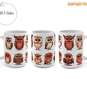 Cute Owls Coffee Mug 15oz |  Owl Coffee Mug Owl Mug Owl Tea Cup Owl Lover Gift Bird Mug Large Owl Mug