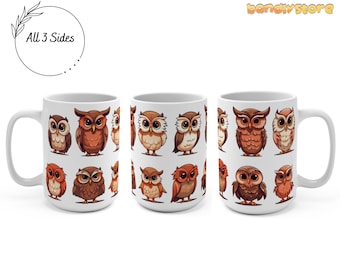 Cute Owls Coffee Mug 15oz |  Owl Coffee Mug Owl Mug Owl Tea Cup Owl Lover Gift Bird Mug Large Owl Mug