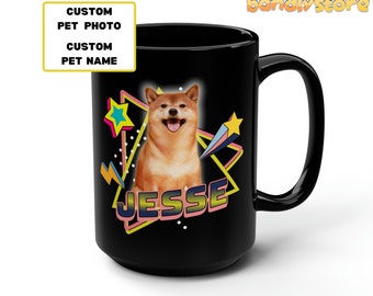 Retro Custom Pet Photo Mug: Personalized Dog or Cat Gift (15oz)
