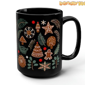 Cottagecore Gingerbread Man Mug 15oz | Christmas Coffee Mug, Snow Day Coffee Mug, Hot Cocoa Mug, Gingerbread Cookies Mug, Snowflake Mug