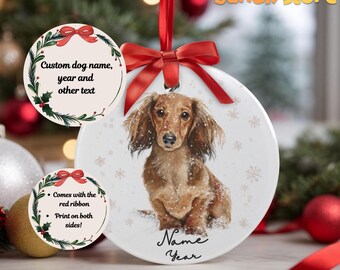 Personalized Tan Longhaired Dachshund Ornament: Custom Wiener Dog Acrylic Christmas Ornament