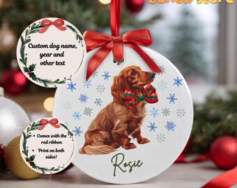 Personalized Tan Longhaired Dachshund Ornament: Custom Wiener Dog Acrylic Christmas Ornament