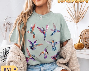 Vintage Hummingbird T-Shirt: Comfort Colors Watercolor Bird Tee