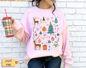 Tis The Season Christmas Sweatshirt: Festive Holiday Items Collage Gildan Pullover, Vintage Style