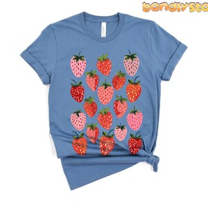 Retro Strawberry Tshirt | Summer Fruit Shirt, Cottagecore Strawberry Shirt, Strawberry Aesthetic, Botanical Garden Tshirt, Gift For Her Steel Blue