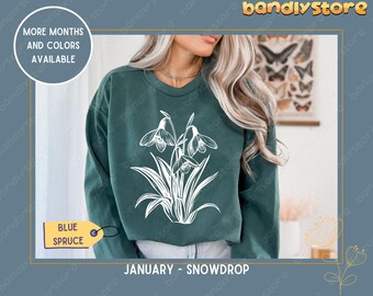 Custom Birth Month Flower Sweatshirt: Floral Linocut Comfort Colors Sweater