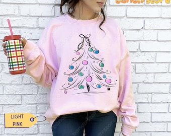 Coquette Christmas Tree Sweatshirt: Pastel Merry And Bright Holiday Gildan Pullover