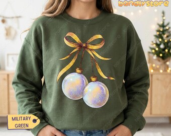 Iridescent Christmas Ornaments Sweatshirt: Coquette Tis The Season Gildan Crewneck