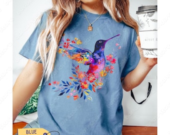 Floral Hummingbird T-Shirt: Comfort Colors Cottagecore Birdwatching Tee