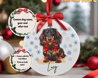 Personalized Longhaired Dachshund Ornament: Custom Wiener Dog Acrylic Christmas Ornament