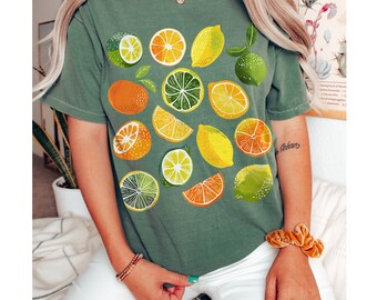 Cute Lemons And Oranges Tshirt | Comfort Colors Summer Lemons Shirt, Cottagecore Citrus Tshirt, Orange Fruit Shirt, Lemon Print Tshirt
