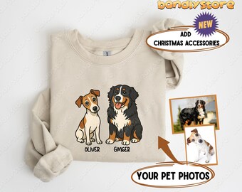 Custom Pet Portrait Sweatshirt From Photo: Personalized Dog or Cat Cartoon Style Drawing Crewneck