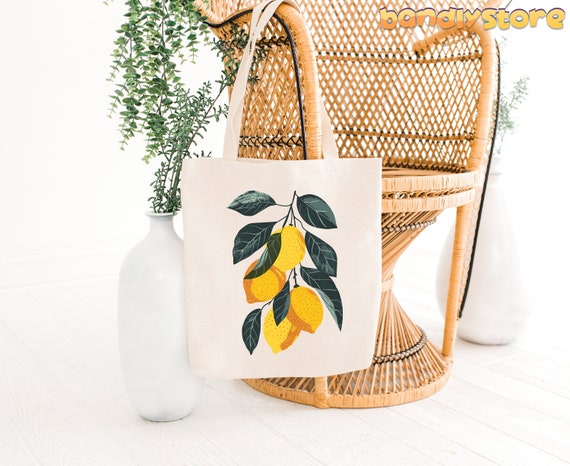 Vintage Lemons Tote Bag: Cottagecore Summer Citrus Fruit Print Canvas Bag
