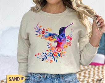 Floral Hummingbird Sweatshirt: Cottagecore Birdwatching Sweater
