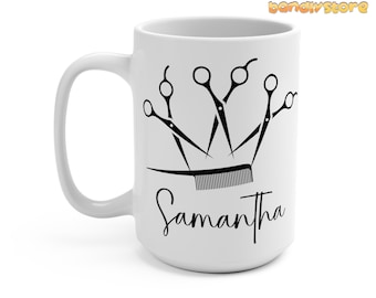 Personalized Hairstylist Mug 15oz - White | Custom Hair Stylist Mug, Hairdresser Mug, Hairstylist Coffee Mug, Hairstylist Graduation Gift