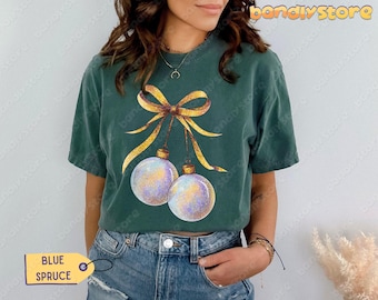 Iridescent Christmas Ornaments Tshirt: Comfort Colors Coquette Tis The Season Tee