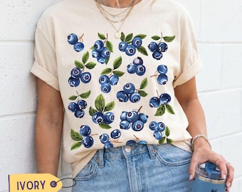 Blueberry Print T-shirt: Comfort Colors Cottagecore Summer Berries Tee, Botanical Garden Style