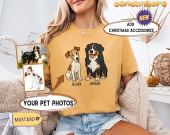 Custom Pet Portrait T-Shirt From Photo: Personalized Dog, Cat, Horse Cartoon Style Drawing Tee