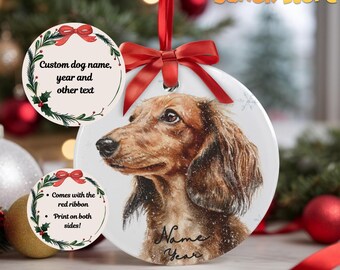 Personalized Tan Longhaired Dachshund Ornament: Custom Doxie Acrylic Christmas Ornament