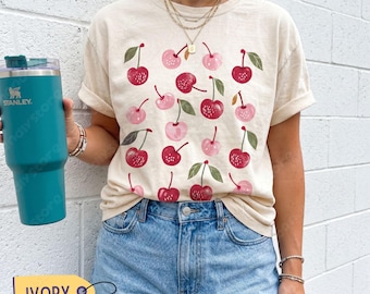 Cute Cherry Tshirt | Comfort Colors Summer Cherry Shirt, Cottagecore Fruit Tshirt, Cherry Graphic Tee, Botanical Garden Tshirt, Cherry Gift
