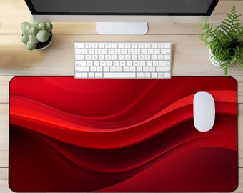 Abstract Red Wave Desk Mat | Office Accessory, Large Mousepad for Work & Gaming, Non-Slip Base
