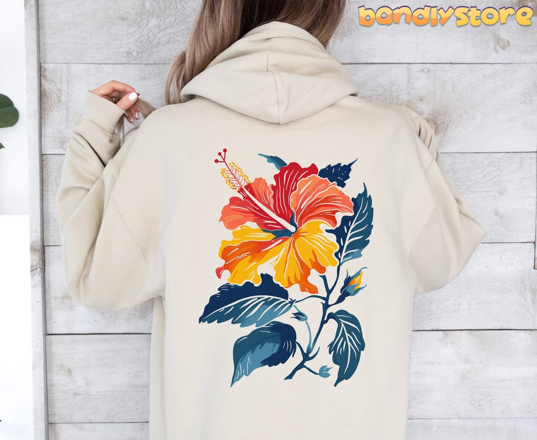 Hand Drawn Hibiscus Print Hoodie Dress