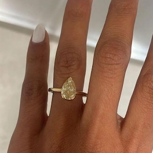 Bague de fiançailles diamant moissanite jaune clair taille poire 3 carats | Bague de mariage/anniversaire de style moderne en or jaune 14/10/18 carats pour elle