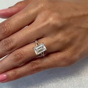4.30 Carat Emerald Cut Moissanite Engagement Ring 14K Gold Ring Bezel Set Wedding Rings Moissanite Bezel Set Solitaire Ring Promise Ring