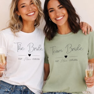 T-shirt EVJF Personnalisé Femme | Team Bride & The Bride | T-shirt Enterrement Vie Jeune Fille