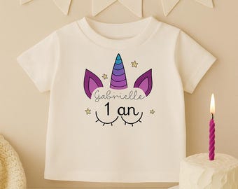 T-shirt anniversaire personnalisé - licorne arc en ciel – Tenue 1 an fille – Smash cake et cadeau premier anniversaire - t-shirt souvenir