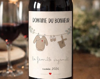 Annonce grossesse étiquette bouteille de vin – Idée originale futur papa grands parents – Révélation bébé Cuvée 2026