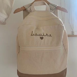 Customizable children's backpack, brown heart and first name, gift idea, school bag
