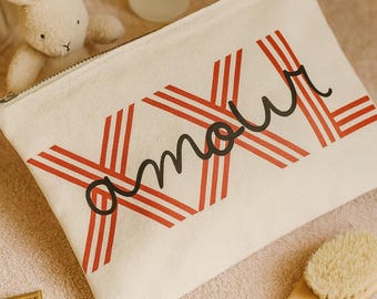 Cadeau fête des mères – Pochette coton zippée – Cadeau maman original, trousse maquillage, pochette sac à main - cadeau pour elle