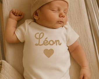 Body bébé personnalisé prénom avec cœur - Cadeau naissance personnalisé fille ou garçon - Body prénom - Look bébé minimaliste