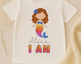 T-shirt anniversaire personnalisé – sirène - Tenue 1 an smash cake – Cadeau 1er anniversaire bébé - t-shirt souvenir shooting photo 1 an