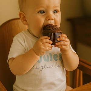 Organic cotton children&#39;s T-shirt &quot;the glutton&quot; customizable, first name, character, personalized gift idea