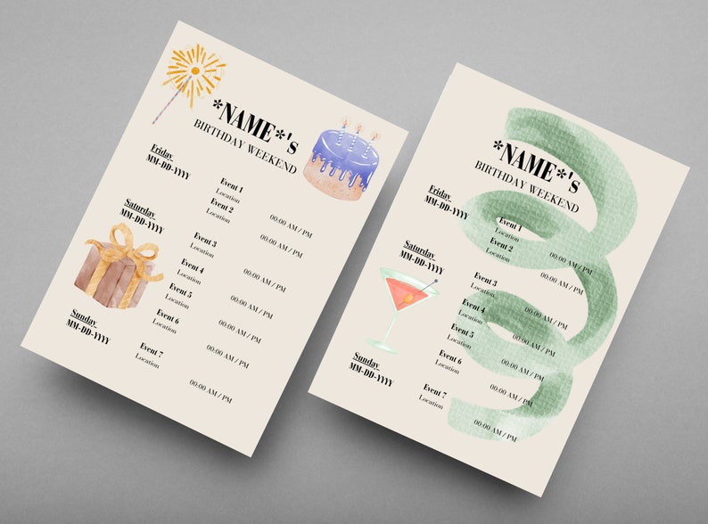 Colorful Birthday Itinerary Template Digital Download Editable - Etsy