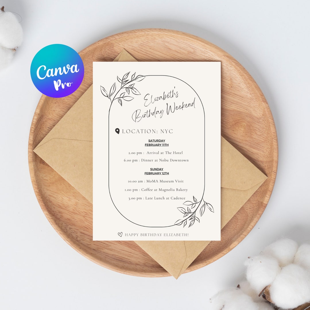 Birthday Weekend Itinerary Template Pack Canva Pro Template Etsy