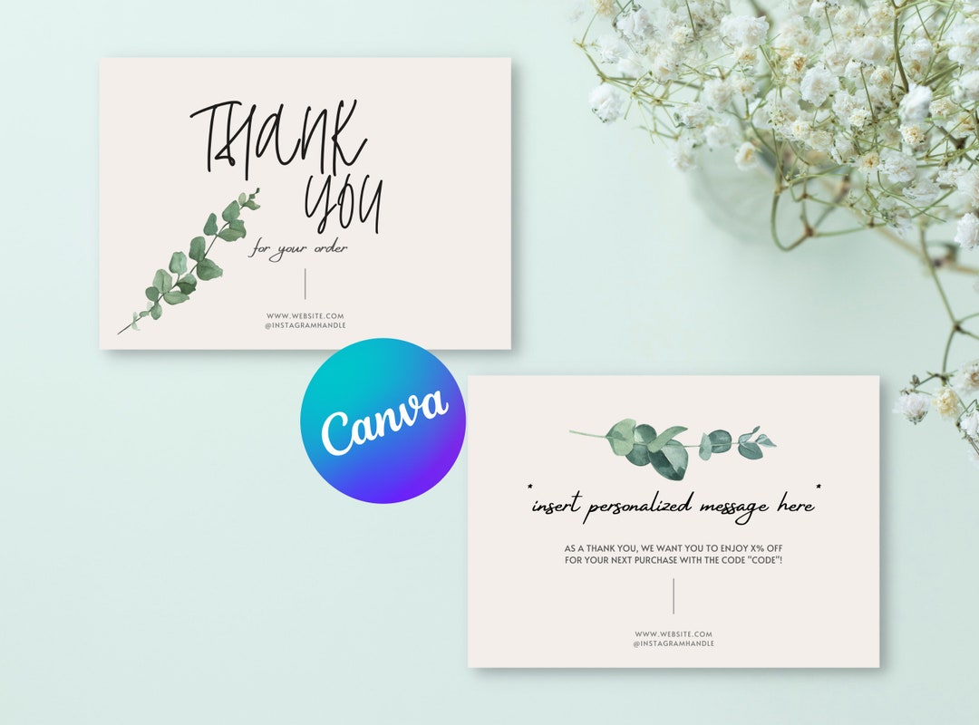 Floral Script Thank You Card Template for Orders Digital Download ...