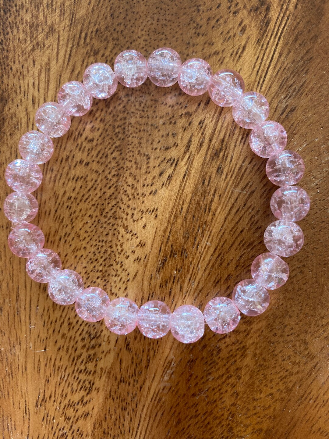 Pink Sparkle Glass Bead Bracelet Crackle Glass Stacking Bracelet Round