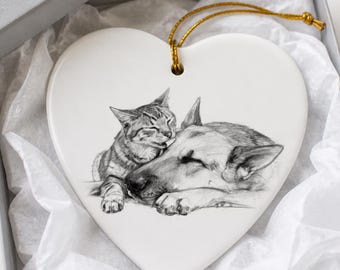 Custom Pet Portrait Ornament: Pencil Sketch Ceramic Keepsake, Four Shapes