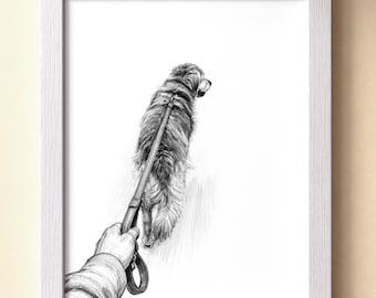 Custom Dog Portrait from Photo, Hand-Drawn Pencil Style, Our Daily Walk Keepsake (Poster Print, Canvas or Digital Download)