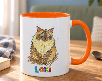 Custom Pet Portrait Mug: Hand-Drawn Funny Bad Crayon Pet Drawing, Christmas Sweater-Inspired Design, Gag Gift for Pet Lovers, 11 or 15 Oz
