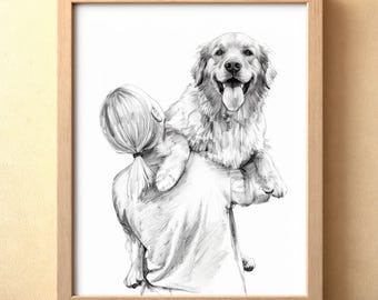 Custom Portrait Sketch from Photo | Pencil Drawing Digital Download, Gift for Animal Lovers