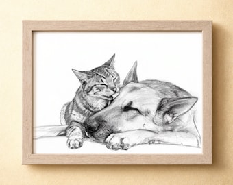 Custom Pet Portrait from Photo, Hand-Drawn Pencil Style, Dog & Cat Portrait, Personalized Pet Keepsake
