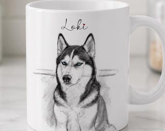 Custom Pet Portrait Mug: Hand-Drawn Pencil Sketch, 11 oz or 15 oz