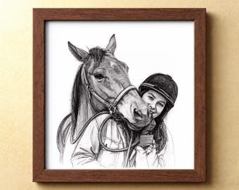 Custom Horse Portrait from Photo, Personalized Horse Sketch, Horse & Rider Drawing, Equestrian Painting, Horse Lover Gift
