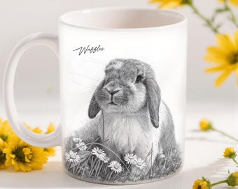 Custom Pet Portrait Mug: Personalized Bunny Pencil Sketch