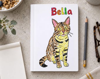 Custom Pet Portrait Journal, Personalized Dog or Cat Notebook, Scribble Drawing Hardcover Lined Diary, Pet Lover Gift