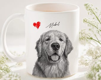 Custom Pencil Sketch Dog Mug From Pet Photo | Personalized Drawing Gift